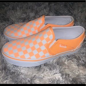 checkered board vans (neon orange)